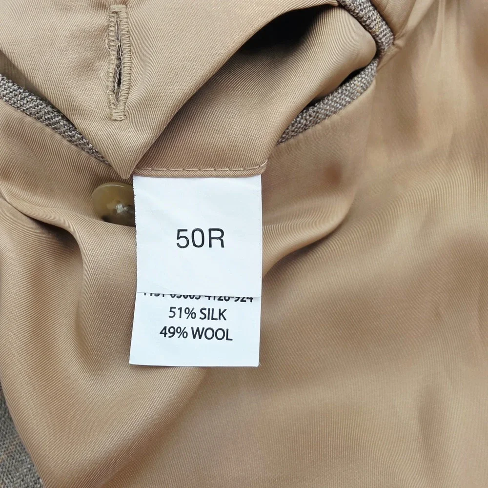 Jos. A. Bank Mens 50R Travelers Silk/Wool Tan Plaid Two Button Blazer Sport Coat
